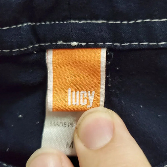 Lucy Activewear Women's Navy White Contrast Stitch Loose Fit Cropped Pants Sz M - Picture 5 of 8